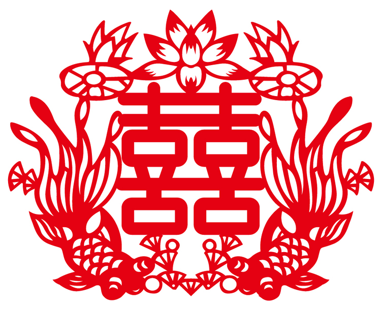发2张 婚庆婚房结婚窗花刻纸墙贴卡通装饰宣纸卡通喜字剪纸成品