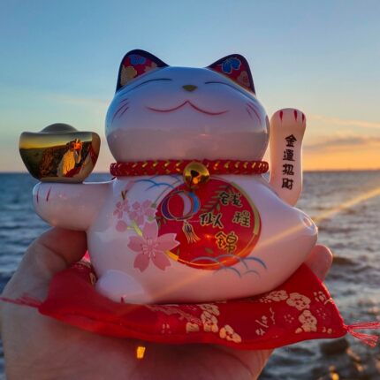 5寸电动招手陶瓷呆萌招财猫摆件办公室家居装饰伴手礼纳福招桃花