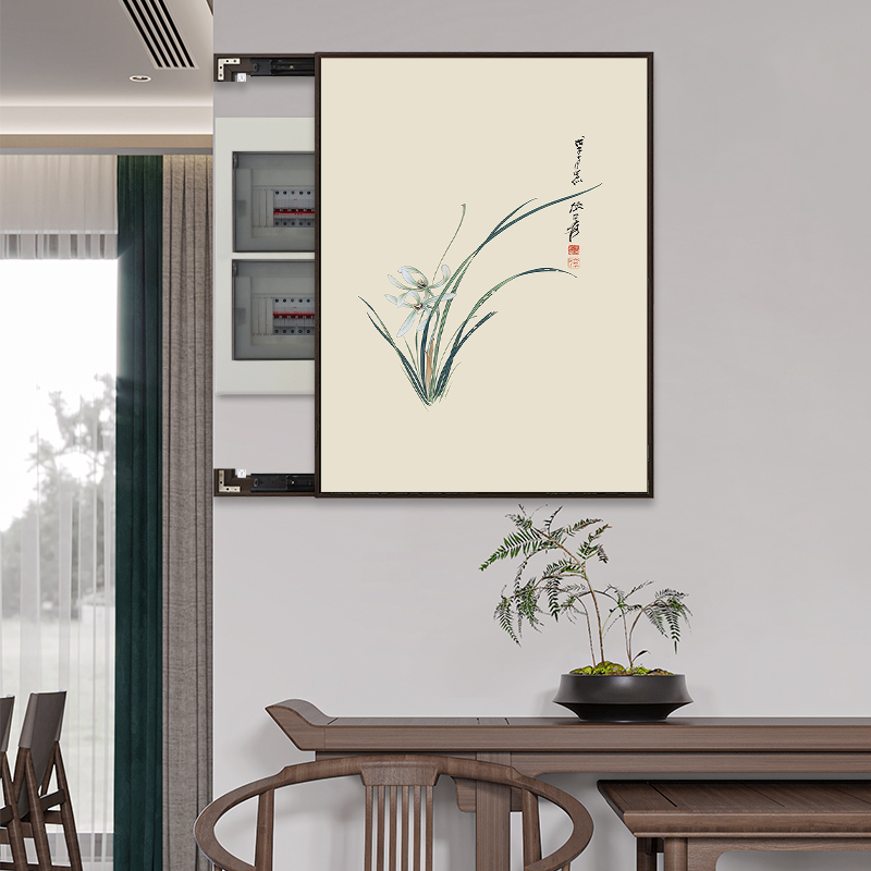 电表箱装饰画画免打孔竖版推拉开口靠墙角落配电箱遮挡电源开关盒