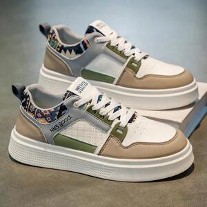 NuaNua春季男鞋新款透气小白鞋子男小众皮面休闲运动板鞋老爹潮鞋