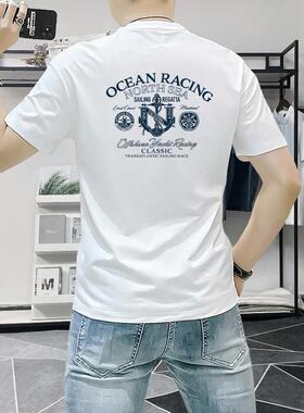 康之源轻奢潮款男款短袖t恤夏季新款字母isn印花半袖上衣修身