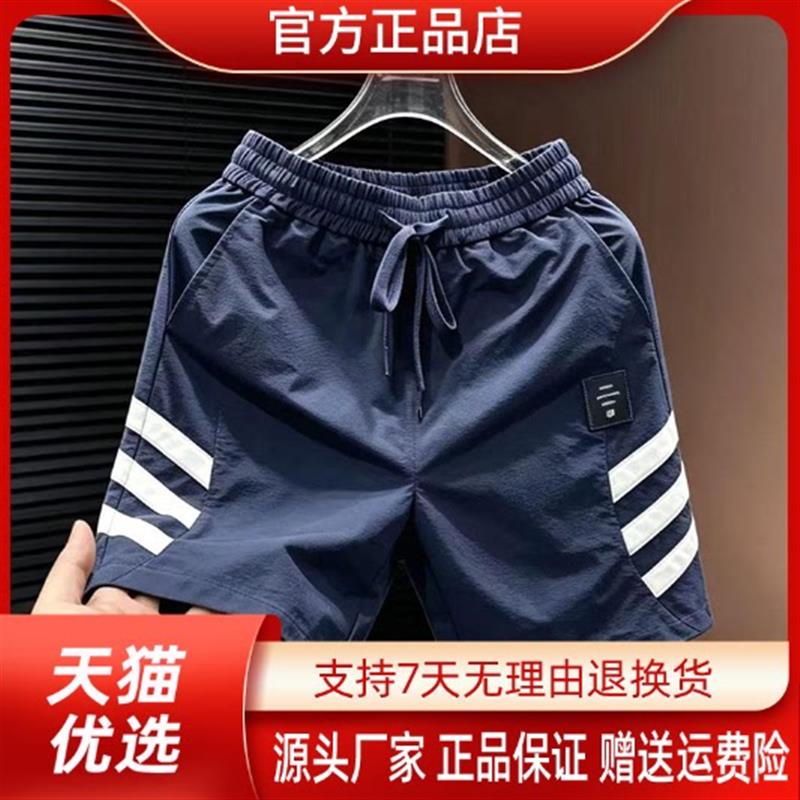 凯登鹿轻奢订制轻奢夏男士新款条纹小标速干短裤宽松透气运动五分