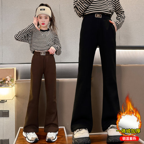 高品质加绒中大童微喇叭裤长裤