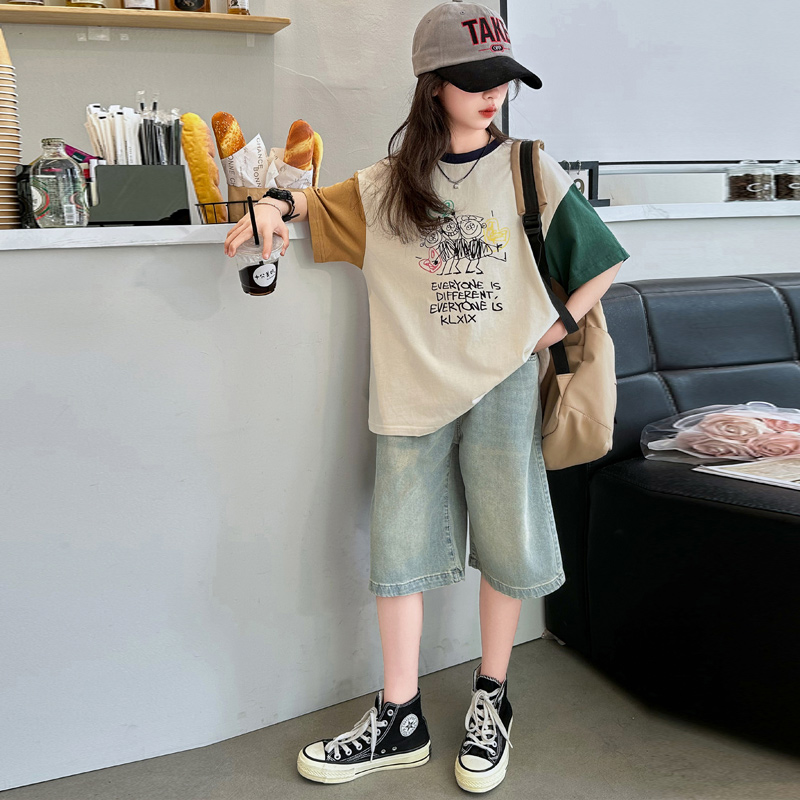 女童夏季外穿薄款短裤2025新款儿童裤子运动中大童休闲牛仔五分裤