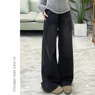 女童春秋款牛仔裤2025新款女大儿童秋季洋气外穿加绒直筒阔腿裤子