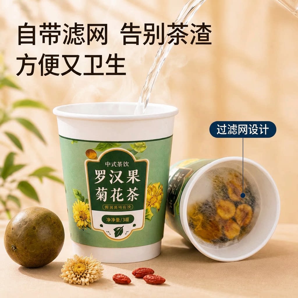 隐茶杯 罗汉果菊花茶 一次性茶杯带茶叶 教师主播赛事团建常备