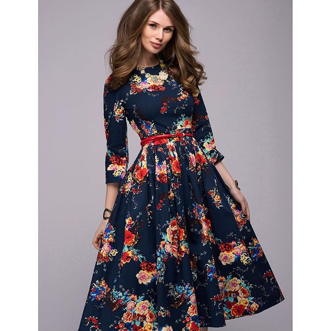 2018Fashion summer women print dresses ladies long dress女裙