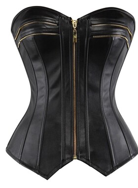 women leather corset top bustier black zip waist plus size