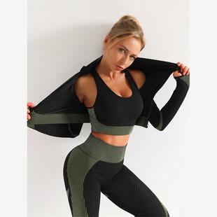 3pcs Set trousers Yoga Gym Leggings Clothes Tops sport wear