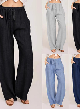 Cotton Linen Loose Trousers women Summer Cargo Pants亚麻女裤