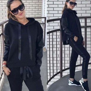 women loose 2018Autumn sweater casual hooded trousers suit