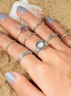 New 9PCS/Set Antique Silver Knuckle Rings Set Women Jewerly