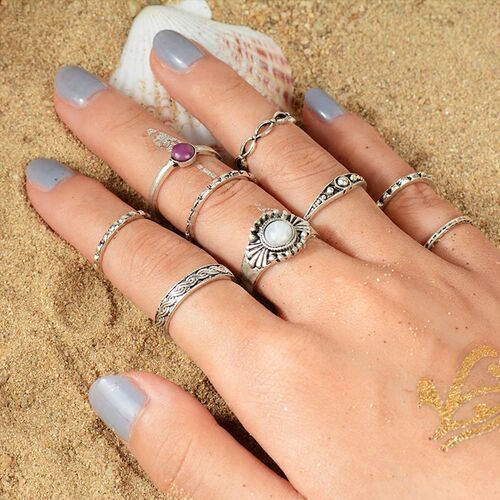 New 9PCS/Set Antique Silver Knuckle Rings Set Women Jewerly