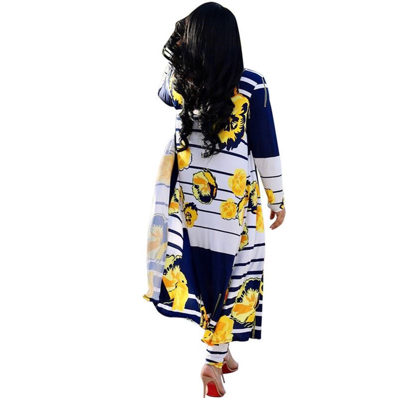2018 printed cardigan coat + trousers women suits妇女两件套