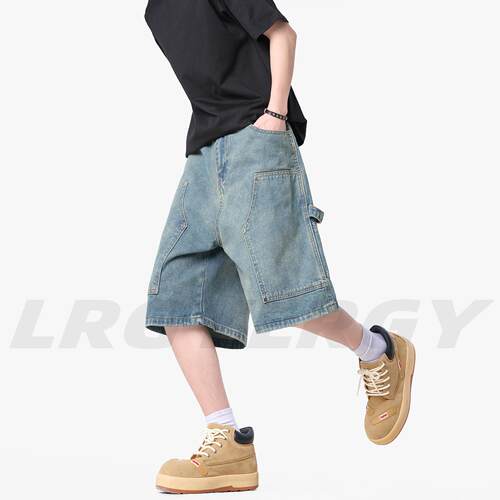 LRGY落日归野 美式工装风牛仔短裤男夏季宽松休闲五分裤多口袋