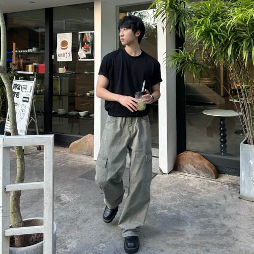 ROORNLSH 美式口袋水洗做旧宽松情侣男女潮工装休闲裤长裤