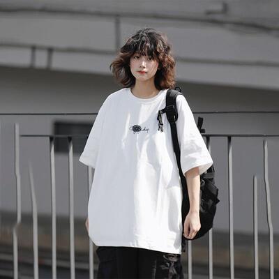 阿于呆 夏季日系复古休闲趣味印花T恤圆领宽松简约百搭落肩短袖男