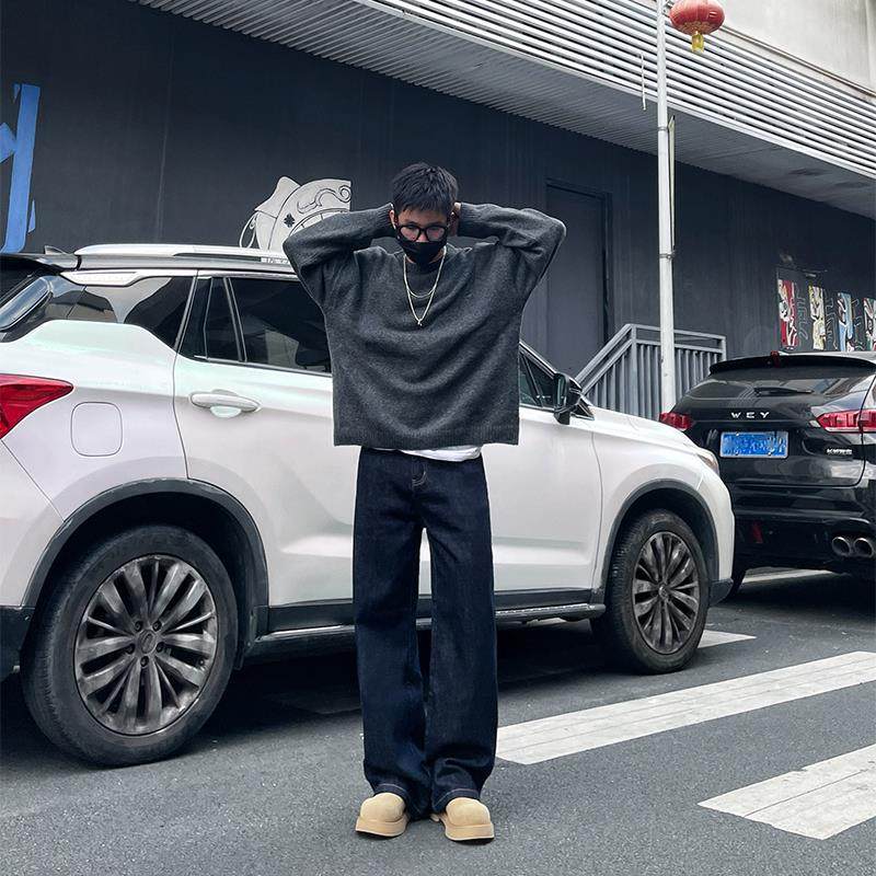 DAL 复古丹宁色直筒牛仔裤男2025年春季宽松阔腿水洗深蓝原色长裤