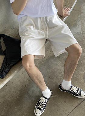 nick tian 简约清爽夏季薄款宽松休闲短裤男抽绳松紧腰直筒五分裤