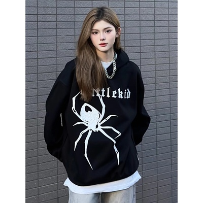 AHCN（志存高远）美式复古街头420G蜘蛛印花连帽卫衣休闲宽松百搭