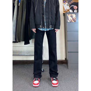 qtstudio黑色牛仔裤男cleanfit美式高街直筒冬款微喇裤子长裤春秋