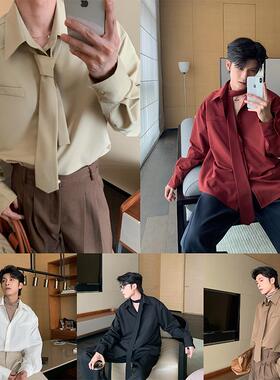 Hualun春秋款衬衫男士长袖新款痞帅衬衣男韩版纯色休闲打底上衣潮