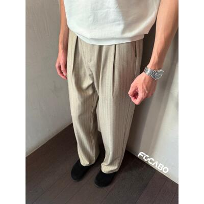 FOCABO美式休闲老钱风打褶暗纹休闲裤男松弛西裤百搭宽松直筒长裤