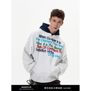 MADWITCH原创设计彩虹字母撞色连帽卫衣男女美式复古宽松休闲外套