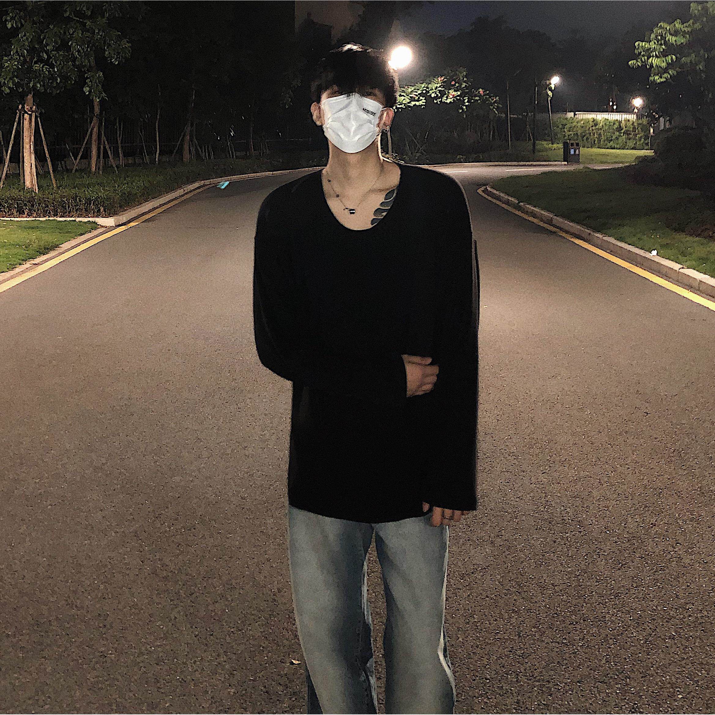 黑沧社/慵懒风圆领内搭长袖低领打底衫男高级感松弛感纯色垂感T恤