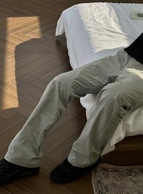 ZOZO FOREST“弯刀褶皱”bootcut版型凉感夏季宽松梭织休闲裤