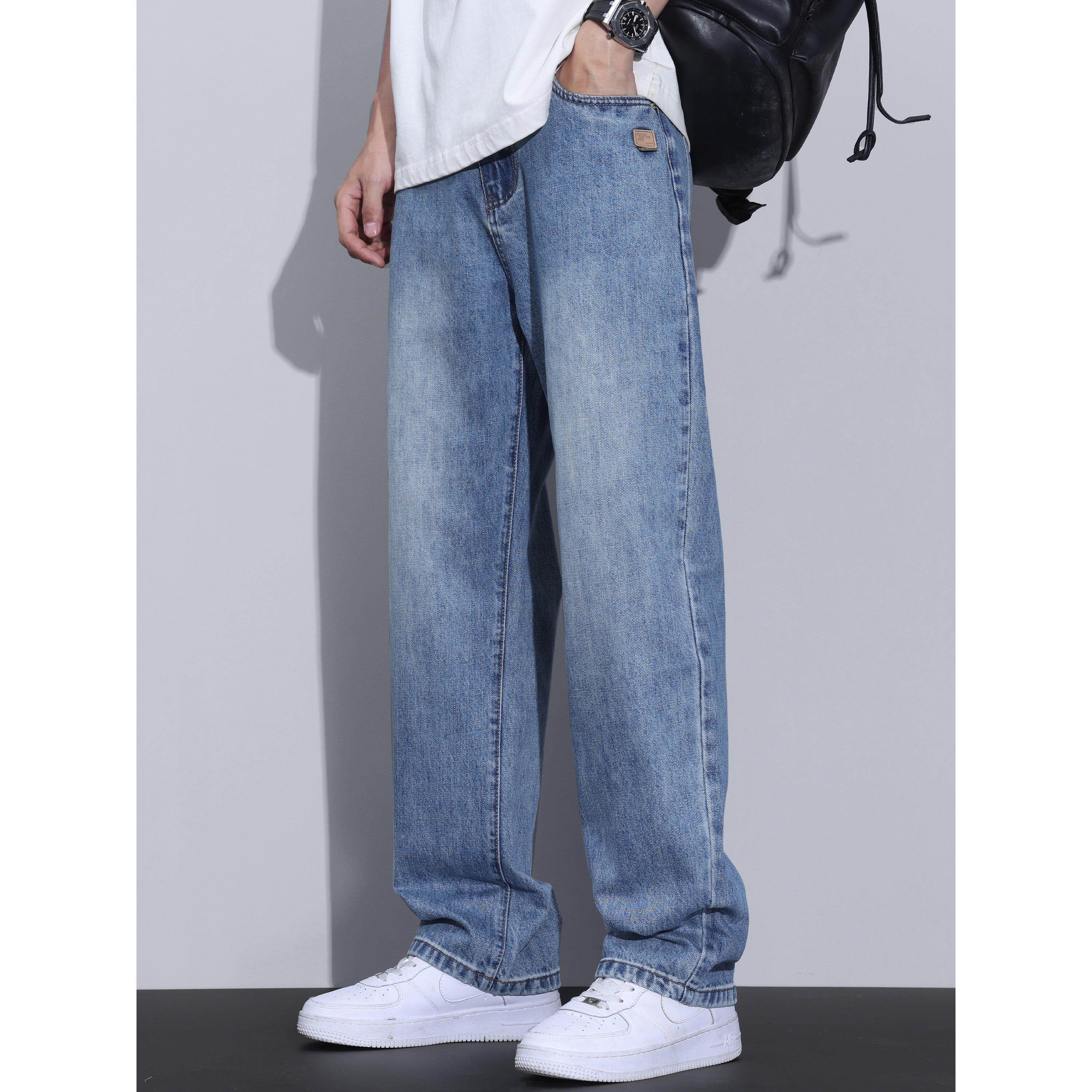 Kuvine夏季薄款浅蓝色牛仔裤男款莱赛尔美式复古宽松直筒天丝长裤