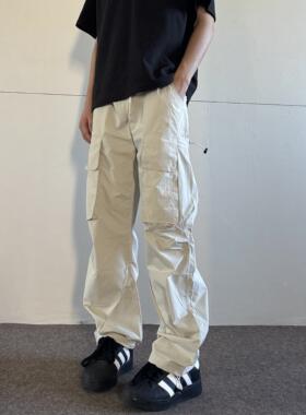 soxiox秋季户外防风伞兵冲锋裤男女登山裤宽松侧口袋机能工装裤子