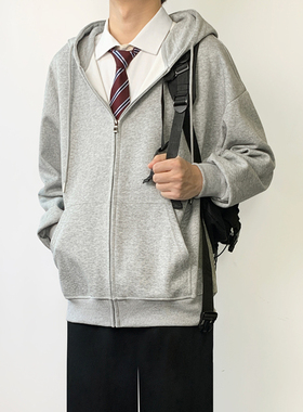 木村叔dk日系灰色连帽开衫卫衣男士春季西装制服内搭叠穿春秋外套