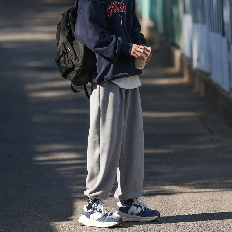 D秋冬束脚运动裤男宽松加绒卫裤潮流裤子加厚学生休闲小脚哈伦裤
