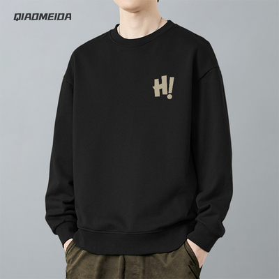 2025新款重磅圆领卫衣男款字母设计感美式秋冬加绒潮牌无帽长袖