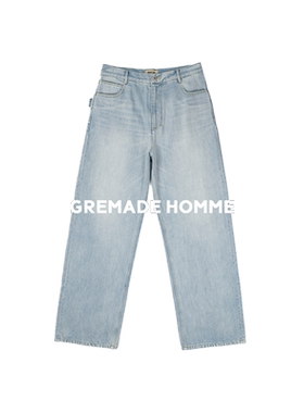 GREMADE 意大利BERTO粉笔蓝落色复古宽松直筒工装牛仔裤 RIRI拉链