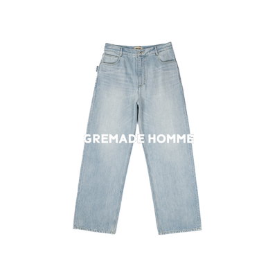 GREMADE 意大利BERTO粉笔蓝落色复古宽松直筒工装牛仔裤 RIRI拉链