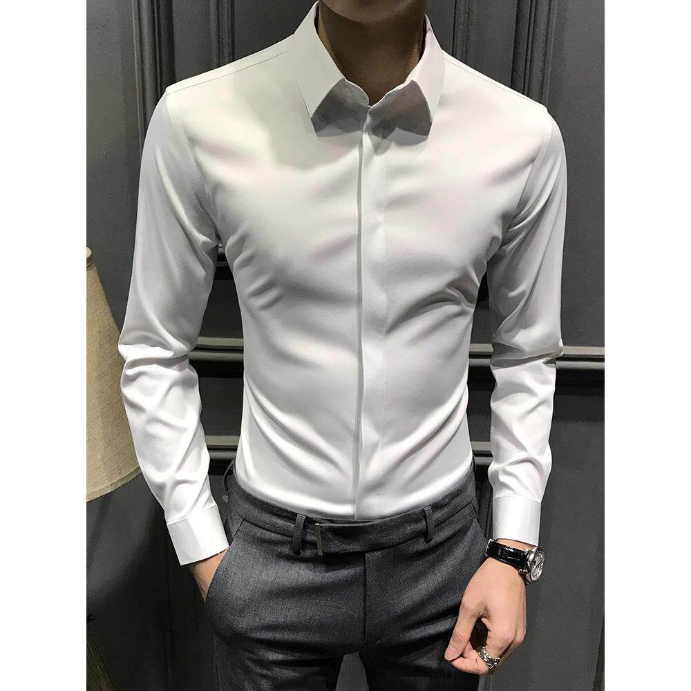 男士衬衫长袖商务暗扣加绒高端轻奢痞帅衬衣抗皱新款修身高级免烫