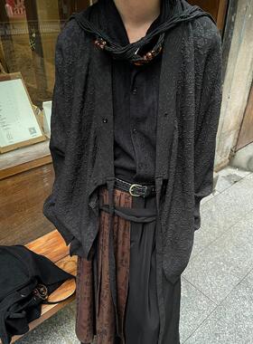 以休眠 复古日系飘带花卉刺绣山本耀司风新中式道袍长袖衬衫外套