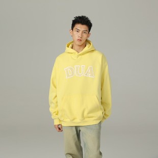 情侣街头ins休闲连帽卫衣男女上衣 DUAMIN国潮LOGO黄色小香风帽衫