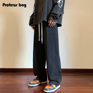 裤子男款春秋冬季男生宽松美式工装直筒加绒阔腿纯棉运动休闲长裤