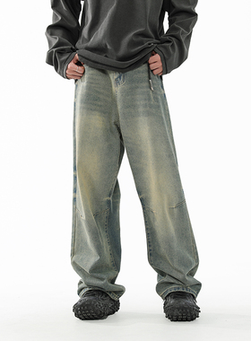 BLRY 2025秋季美式加厚牛仔裤子男女宽松高街加绒直筒裤复古长裤