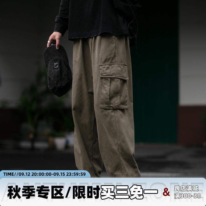 定织280g斜卡碳磨面料工装裤男潮牌春秋宽松纯棉松紧腰直筒休闲裤