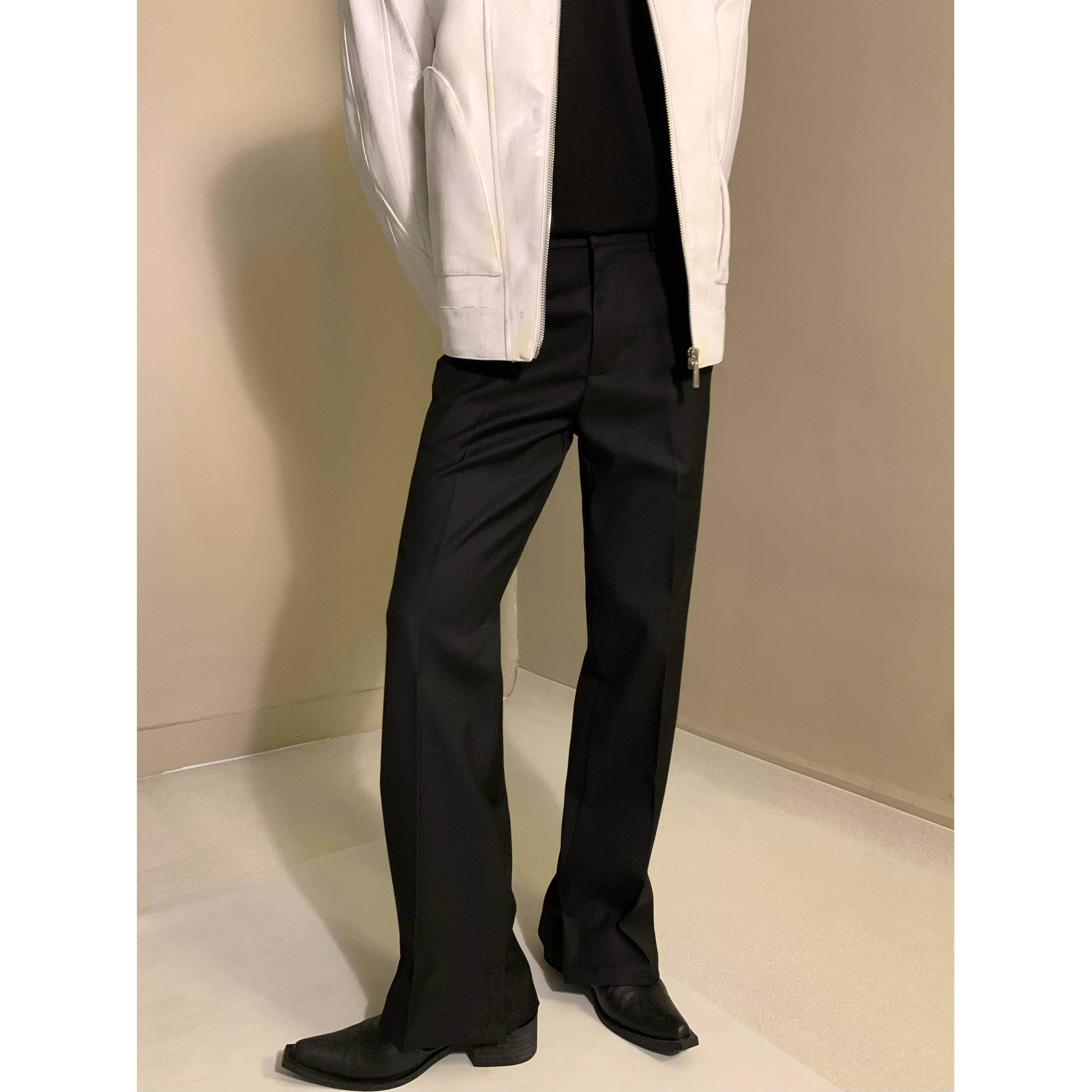 美式cleanfit直筒修身微喇叭黑色西裤男垂坠高级感堆积显瘦拖地裤