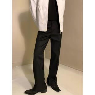 美式cleanfit直筒修身微喇叭黑色西裤男垂坠高级感堆积显瘦拖地裤
