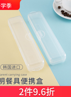 韩国进口餐具便携盒子空筷勺收纳盒树脂便携式外带学生透明翻盖式