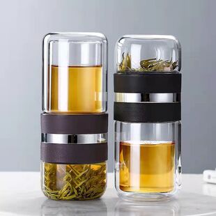高端茶水分离保温杯双层玻璃杯隔热泡茶杯男女士水杯简约杯子