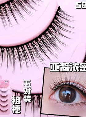 黑色硬粗梗假睫毛可支撑双眼皮浓密上镜亚裔风泰妆睫毛魅丽悦5B-1