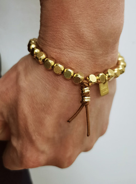 新品优惠情侣纯黄铜手链朋克风