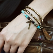 纯铜手链男手饰品手工串珠叠戴小众复古百搭黄铜手链 埃及法老